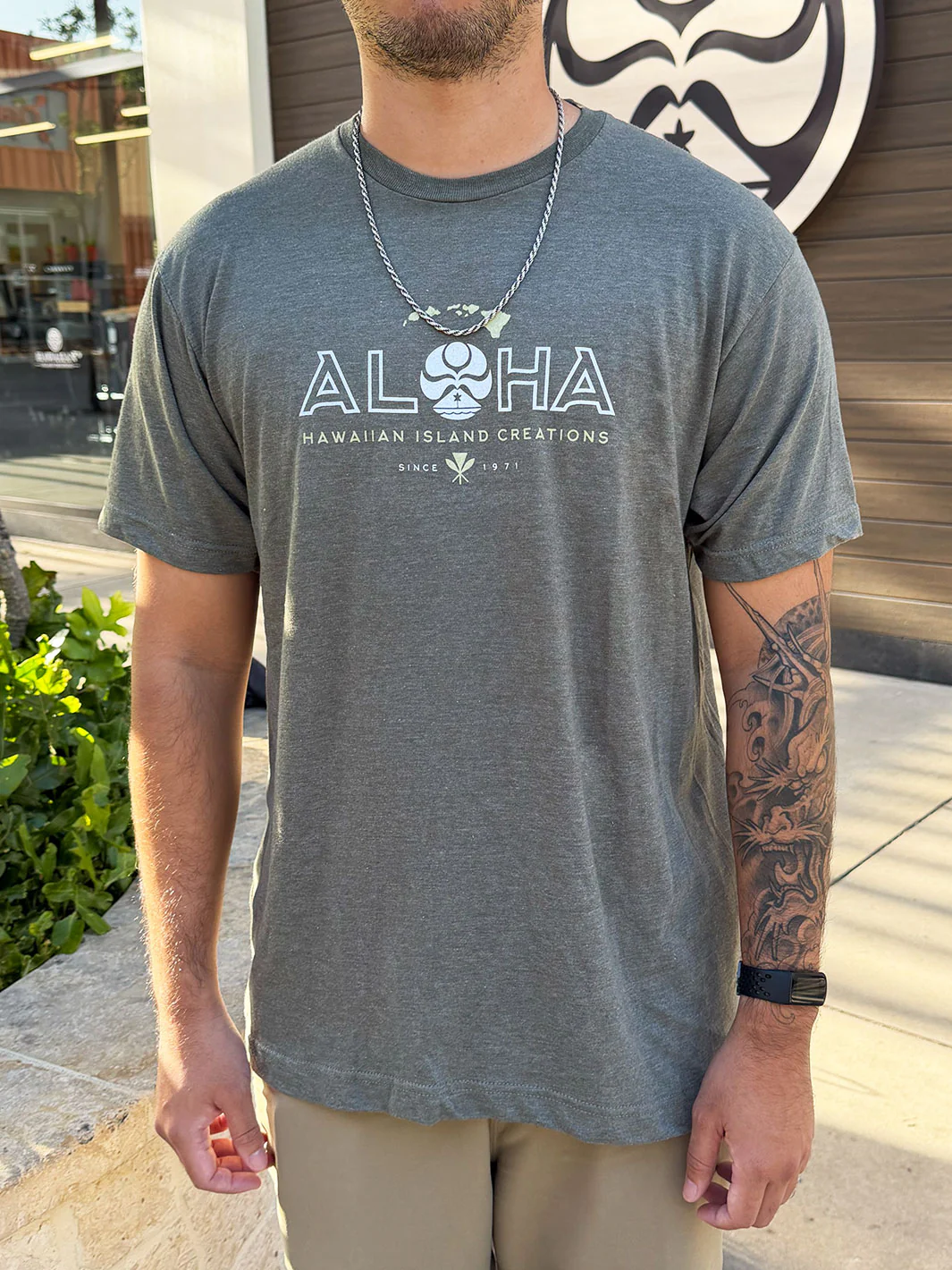 HIC ALOHA SINCE 71 TEE - HEATHER MILITARY GREEN