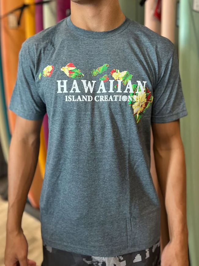HIC HAWAII PRINT TEE - HEATHER CHARCOAL